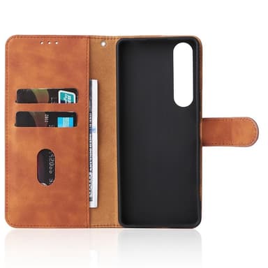 SKALO Sony Xperia 1 IV Matt PU Nahka lompakkokotelo - Ruskea