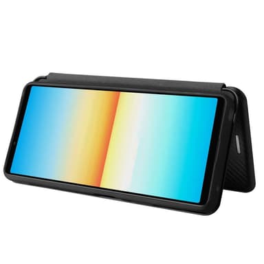 SKALO Sony Xperia 10 IV Carbon Fiber Lompakkokotelo - Musta