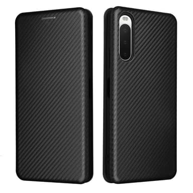 SKALO Sony Xperia 10 IV Carbon Fiber Lompakkokotelo - Musta
