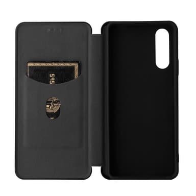 SKALO Sony Xperia 10 IV Carbon Fiber Lompakkokotelo - Musta