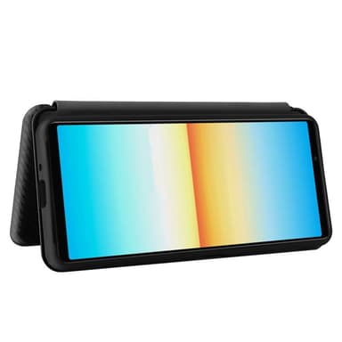 SKALO Sony Xperia 10 IV Carbon Fiber Lompakkokotelo - Musta