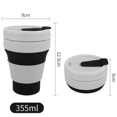 Taitettava kahvimuki vinolla kannella 355 ml Valkoinen/Musta