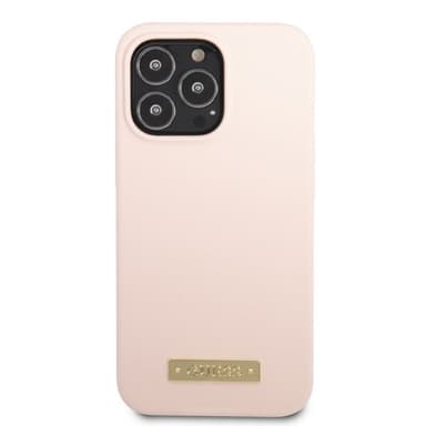 Guess iPhone 13 Pro Kuori Silicone Metal Plate MagSafe Vaaleanpunainen