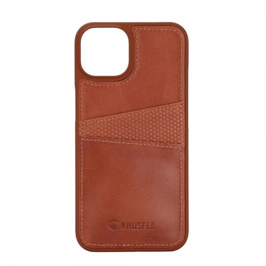 Krusell iPhone 14 Kuori Leather CardCover Cognac