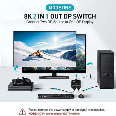 NÖRDIC 8K30Hz Displayport-kytkin 2-1 ja jakaja 1-2, 4K120hz