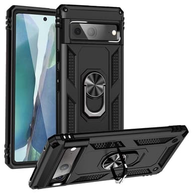 Google Pixel 7 iskunkestävä TPU+PC Kickstand -puhelinkotelo autoteline metallilevy - musta