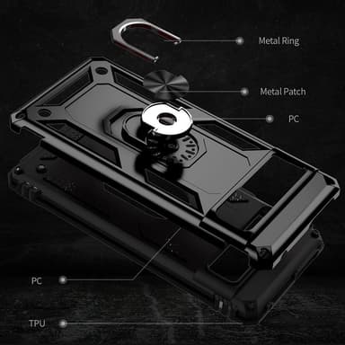 Google Pixel 7 iskunkestävä TPU+PC Kickstand -puhelinkotelo autoteline metallilevy - musta