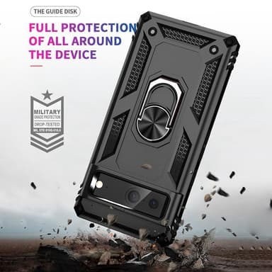 Google Pixel 7 iskunkestävä TPU+PC Kickstand -puhelinkotelo autoteline metallilevy - musta