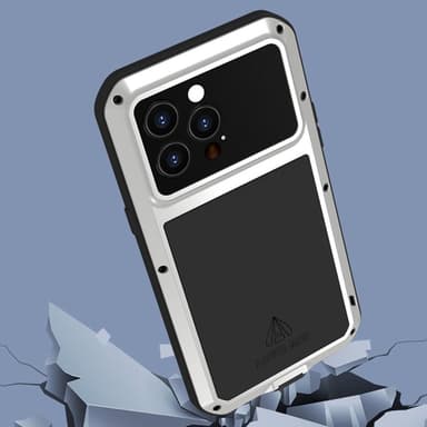 iPhone 14 Pro LOVE MEI Tehokas iskunkestävä kotelo metalli+silikoni+karkaistu lasi