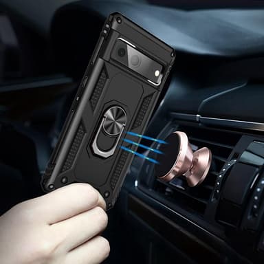 Google Pixel 7 iskunkestävä TPU+PC Kickstand -puhelinkotelo autoteline metallilevy - musta