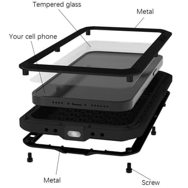 iPhone 14 Pro LOVE MEI Tehokas iskunkestävä kotelo metalli+silikoni+karkaistu lasi