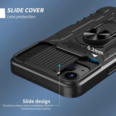 iPhone 14 täyskantinen TPU + PC Kickstand -puhelinkotelo+karkaistu lasi