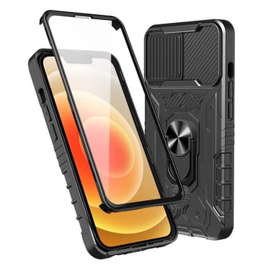 iPhone 14 täyskantinen TPU + PC Kickstand -puhelinkotelo+karkaistu lasi