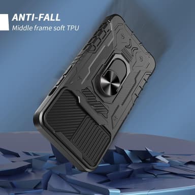 iPhone 14 täyskantinen TPU + PC Kickstand -puhelinkotelo+karkaistu lasi
