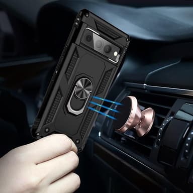 Google Pixel 7 Pro iskunkestävä TPU+PC Kickstand -puhelinkotelo autoteline metallilevy - musta