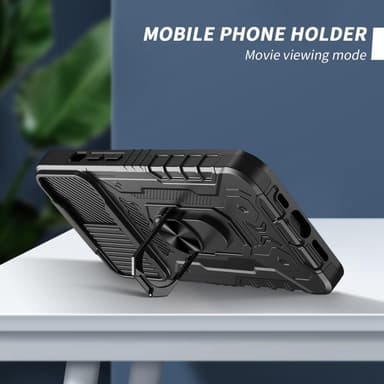 iPhone 14 täyskantinen TPU + PC Kickstand -puhelinkotelo+karkaistu lasi