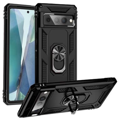 Google Pixel 7 Pro iskunkestävä TPU+PC Kickstand -puhelinkotelo autoteline metallilevy - musta