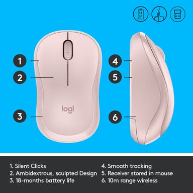 Logitech M220 Silent langaton hiiri (ruusu)
