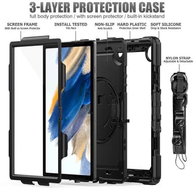 Hybridikuori olkahihnalla Samsung Galaxy Tab A8 10.5 (2021) - Musta