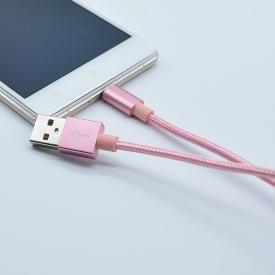 Nylon USB Type C -kaapeli Pikalataus Ruusukulta 1 m