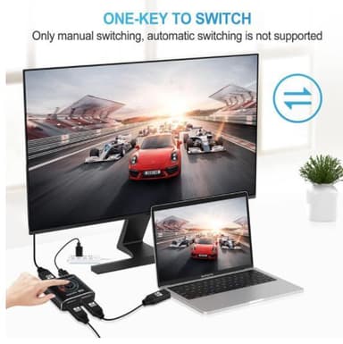 2 in 1 HDMI-kytkin 8K 2.1 48Gbps 1080P 240Hz ABS Musta 3-osainen