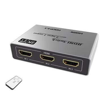 HDMI 2.1 -kytkin, jossa 3 porttia harmaa