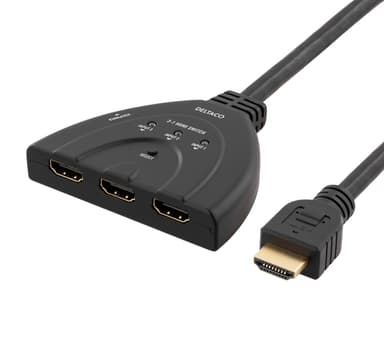 DELTACO HDMI-kytkin, 3 sisääntuloa ja 1 ulostulo, 4K 60Hz, 7.1, musta