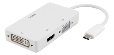 DELTACO sovitin USB-C - HDMI/DVI/VGA, 4K, DP Alt Mode, valkoinen ...