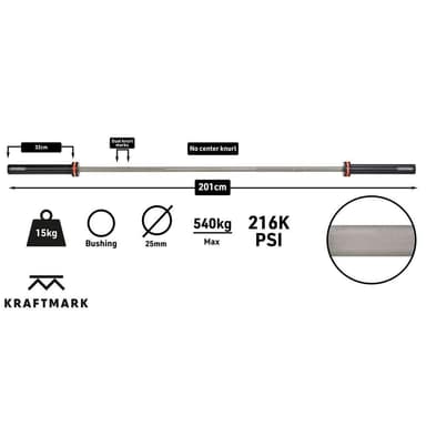 Kraftmark Kansainvälinen barbell 50 mm Cerakote CF Bar harmaa 15 kg