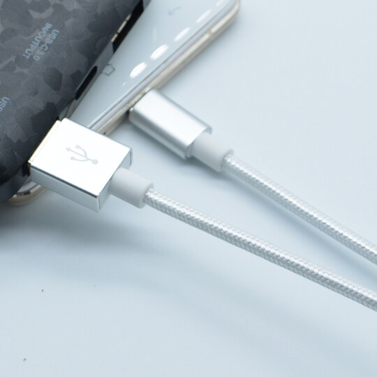 Nylon Micro USB -kaapeli Pikalataus Hopea 2 m