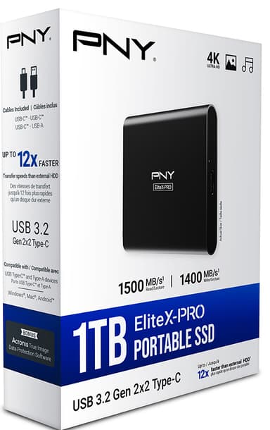 PNY EliteX-PRO USB 3.2 Gen 2x2 Type-C 1TB kannettava SSD-muisti