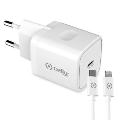 Celly USB-laturi USB-C PD 20W + Salamakaapeli
