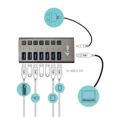 i-tec U3CHARGEHUB7, inomhus, AC, Grå
