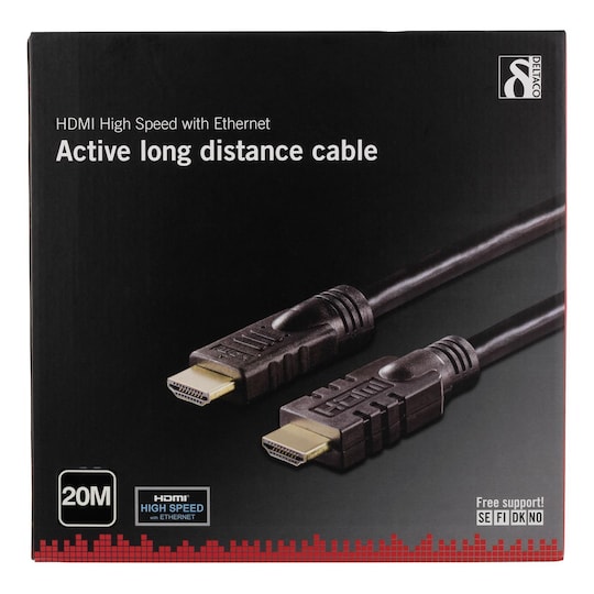 deltaco Active HDMI cable, HDMI High Speed with Ethernet, 20m, black