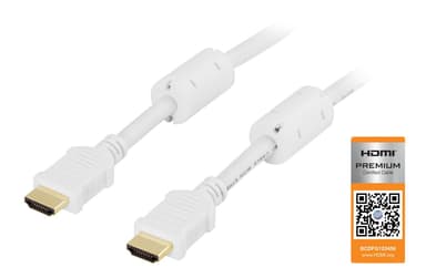 DELTACO HDMI-kaapeli, Premium High Speed HDMI with Ethernet, 1m, valk.