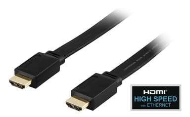 DELTACO litteä HDMI-kaapeli, HDMI High Speed Ethernetillä, 4K, 2m, musta