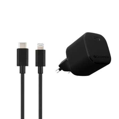 Champion Laturi 20W + USB-C Lightning-kaapeliin, musta