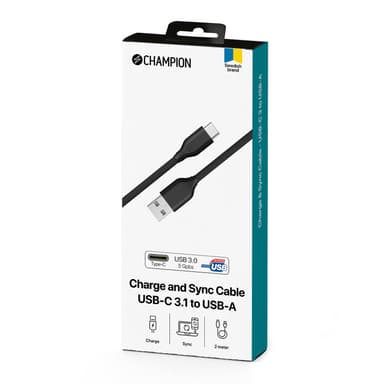 Champion USB-A–USB-C-kaapeli 2 m musta
