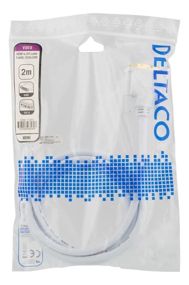 DELTACO HDMI - DVI-kaapeli, 2m, Full HD, valkoinen