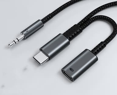 USB C - 3,5 mm kuuloke- ja laturisovitin Musta