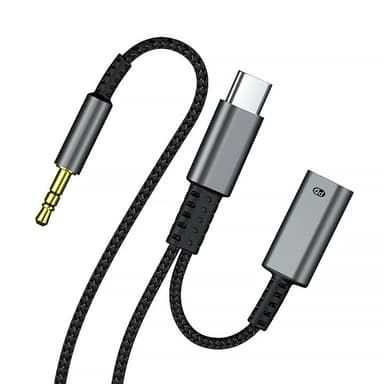USB C - 3,5 mm kuuloke- ja laturisovitin Musta