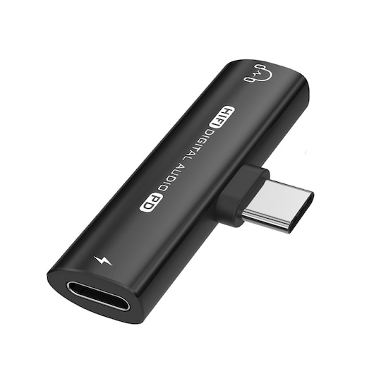 USB C - 3,5 mm kuuloke- ja laturisovitin Musta