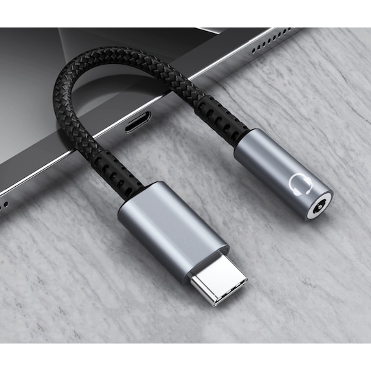 USB-C - 3,5 mm sovitin kuulokkeille Harmaa