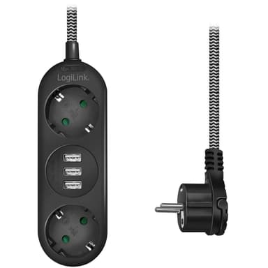 Haarapistorasia Maadoitettu 2-tie 3xUSB litteä pistoke