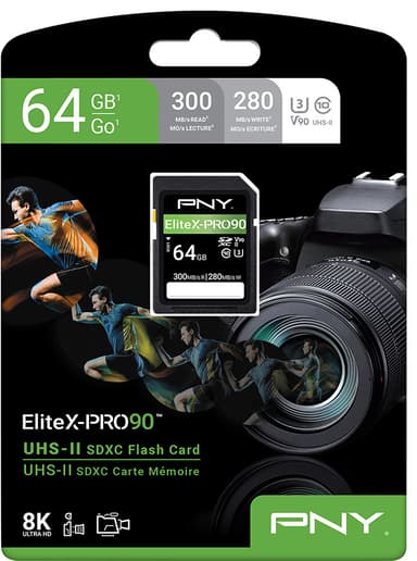 PNY 64 GB EliteX-PRO 90 Class 10 U3 V90 UHS-II SD Flash Memory Card