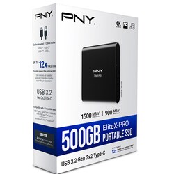 PNY EliteX-PRO USB 3.2 Gen 2x2 Type-C kannettava SSD-muisti 500 GB