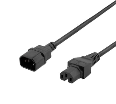 DELTACO maadoitettu kaapeli, IEC C15 - IEC C14, 3m, musta