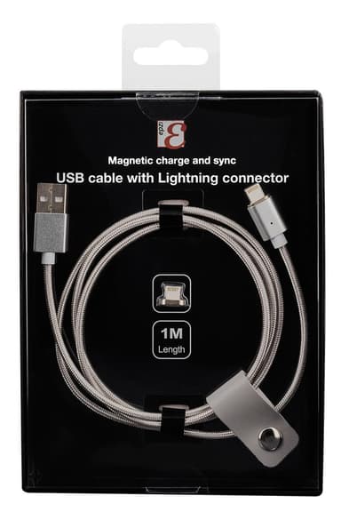 EPZI-magneettinen USB-synkronointi- / laturikaapeli, LightningConnector, USB 2.0.1m, hopea
