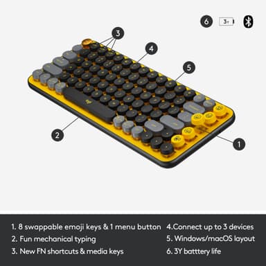 Logitech Pop Keys Wireless langaton näppäimistö (Blast Yellow)
