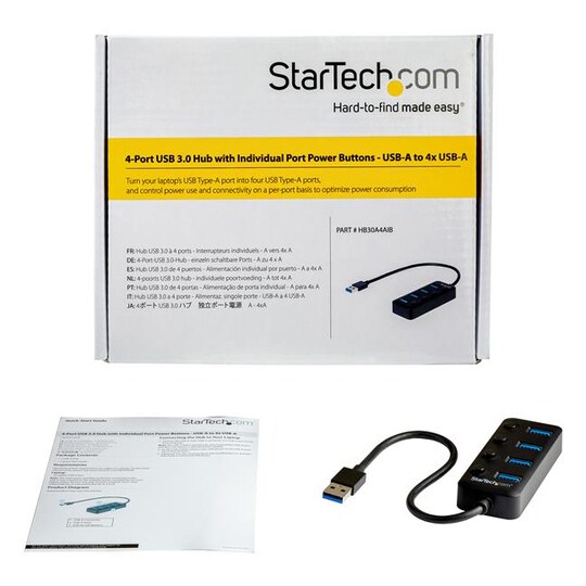 StarTech.com HB30A4AIB, USB 3.2 Gen 1 (3.1 Gen 1) Type-A, USB 3.2 Gen 1 (3.1 Gen